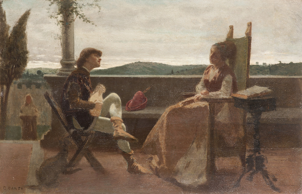 Cristiano Banti Scena romantica Olio su tavola, 24,5 x 38 cm Collezione privata