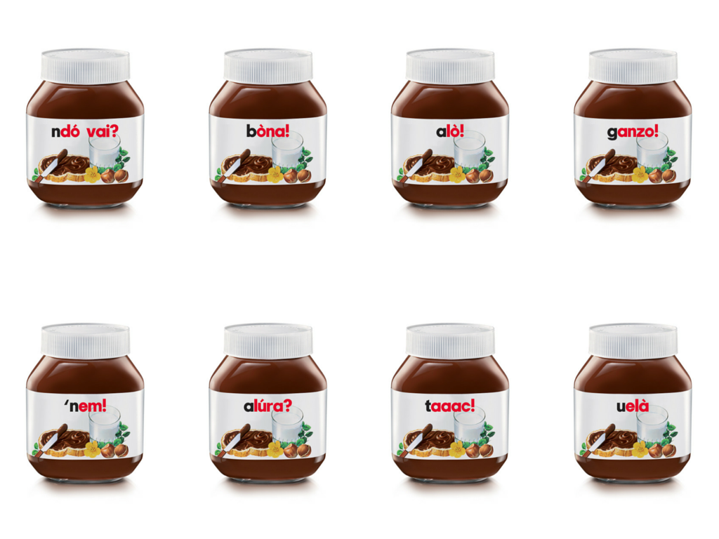I vasetti della Nutella personalizzati con 135 espressioni dialettali