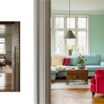 In una casa danese: colori pastello e quel tocco di rosso inaspettato che rende più interessanti gli interni