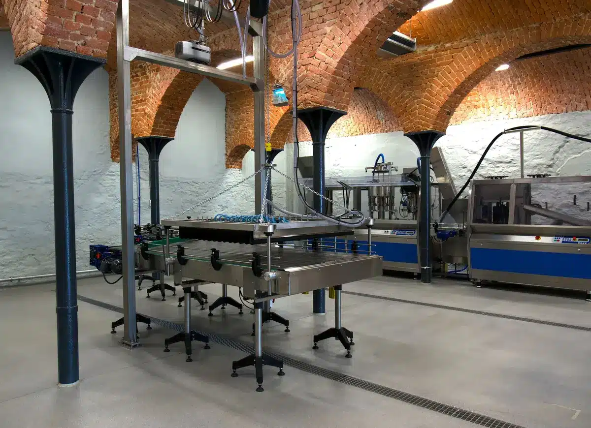 Macchinari di una fabbrica di munizioni in ambiente industriale