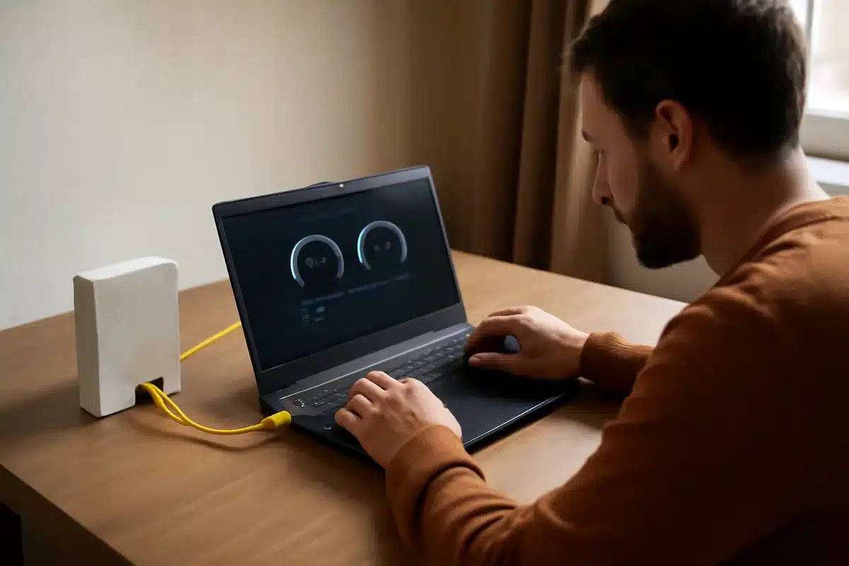 Come verificare davvero se la fibra funziona — Il primo passo è misurare: esegui test di velocità collegando un dispositivo via cavo alla porta Ethernet della tua box, preferibilmente in orari diversi della giornata. I risultati di download e upload dicono