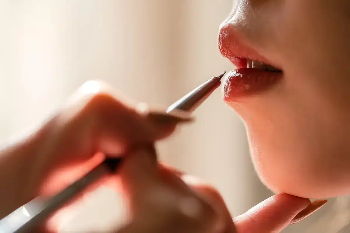 Applicazione di fondotinta pallido su viso per trucco vampira