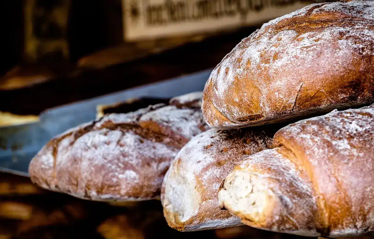 Forno tradizionale di montagna con pane appena sfornato e mani al lavoro